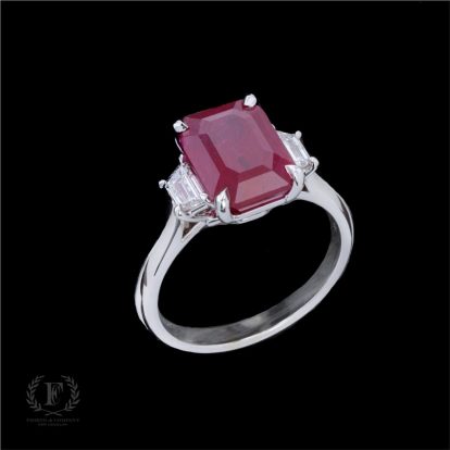 THREE STONE RUBY & DIAMOND RING