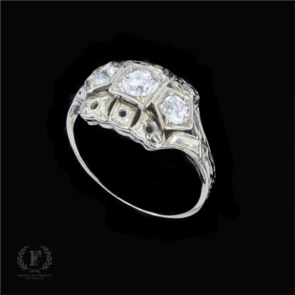 ART DECO TRIPLE DIAMOND ENGAGEMENT RING
