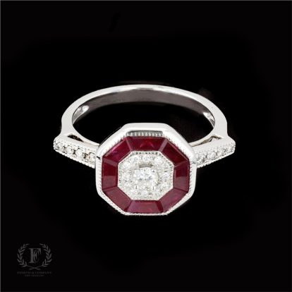 14K WHITE GOLD RUBY DIAMOND ENGAGEMENTS RING