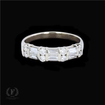 14K WHITE GOLD BAGUETTE & ROUND DIAMOND HALF ETERNITY BAND