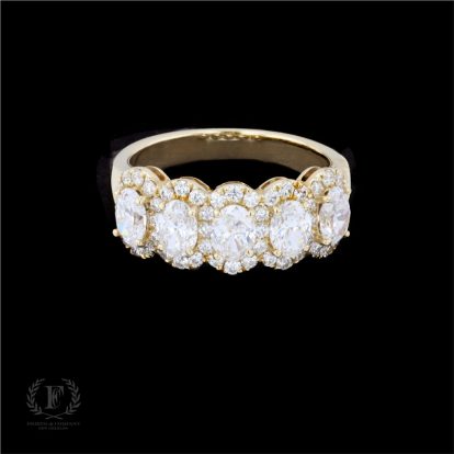 14K YELLOW GOLD FIVE STONE OVAL DIAMOND RING
