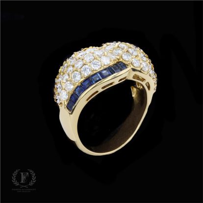 RETRO DIAMOND & SAPPHIRE SWISH RING