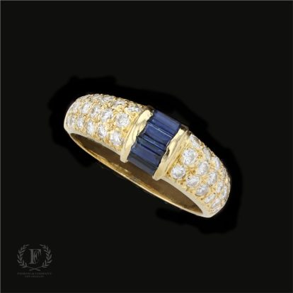 THREE ROW DIAMOND RING WITH A BOLD SPLASH OF SAPPHIRES