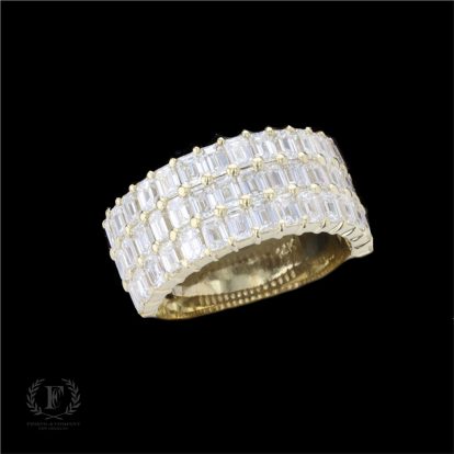 THREE ROW EMERALD CUT DIAMOND RING