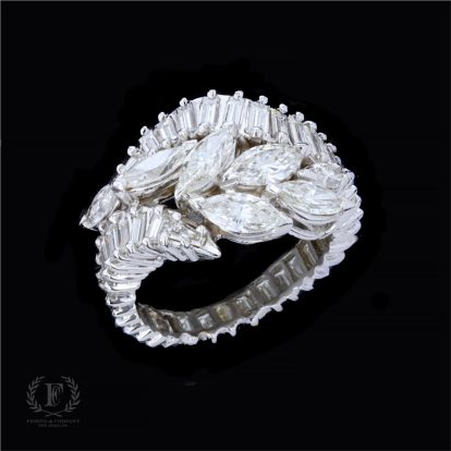 ANTIQUE PLATINUM BAGUETTE & MARQUISE DIAMOND COCKTAIL RING