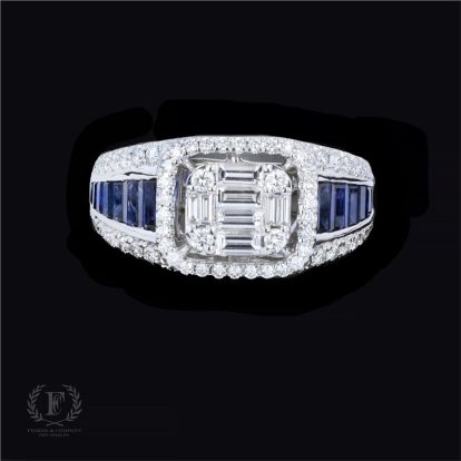 PERFECT & PRECISE 14K WHITE GOLD SAPPHIRE DIAMOND RING