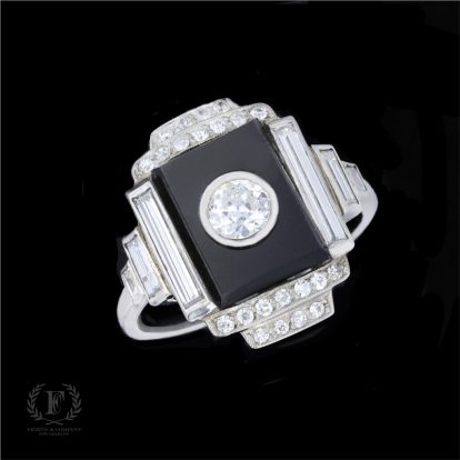 ART DECO PLATINUM DIAMOND & ONYX RING