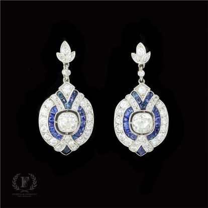 OLD EUROPEAN DIAMOND & SAPPHIRE DROP EARRINGS