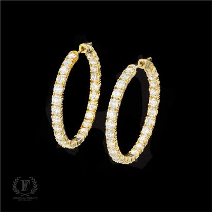 14K YELLOW GOLD DIAMOND INSIDE OUTSIDE HOOP EARRINGS