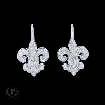 14K WHITE GOLD FLEUR DE LIS DIAMOND EARRINGS