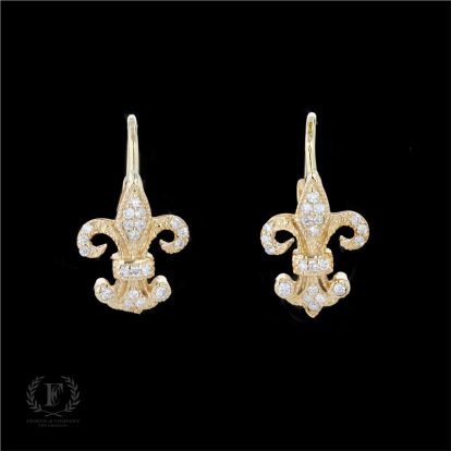 FABULOUS 14K YELLOW GOLD DIAMOND FLEUR DE LIS EARRINGS