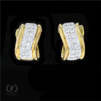 BRILLIANT DIAMOND TWO TONE HUGGIE ESTATE EARRINGS