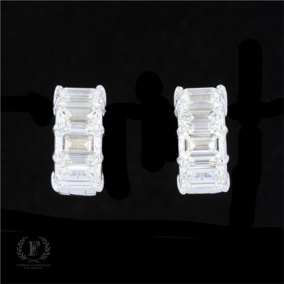 EMERALD CUT DIAMOND HUGGIE EARRINGS