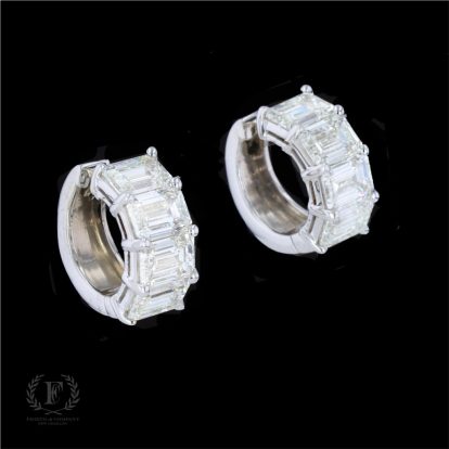 EMERALD CUT DIAMOND HUGGIE EARRINGS