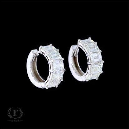 18K WHITE GOLD EMERALD CUT DIAMOND EARRINGS