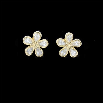 18K YELLOW GOLD PEAR SHAPED DIAMOND FLOWER EARRINGS
