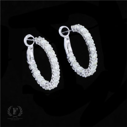 14K IN OUT WHITE GOLD DIAMOND HOOP EARRINGS