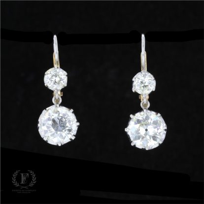 ANTIQUE TWO TONE OLD MINE DIAMOND DROP DANGLE EARRINGS