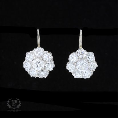 TWO TONE ANTIQUE PLATINUM DIAMOND CLUSTER EARRINGS