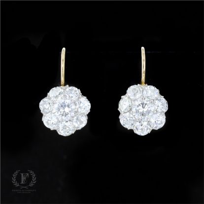 TWO-TONE OLD MINE DIAMOND CLUSTER EARRINGS