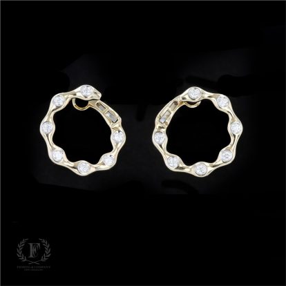 14K TWO TONE GOLD DIAMOND FRONT FACING HOOPS