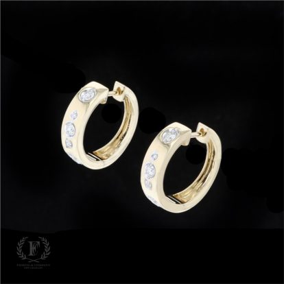 14K YELLOW & WHITE GOLD FLUSH SET DIAMOND HOOPS