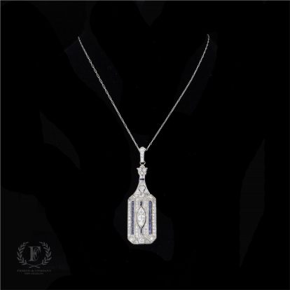 DIAMOND & SAPPHIRE ART DECO PENDANT WITH CHAIN