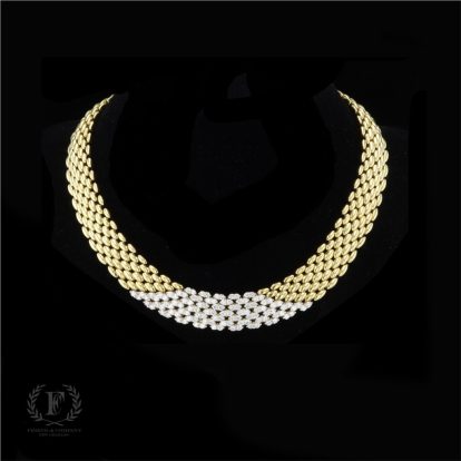 18K YELLOW & WHITE GOLD PANTHER LINK DIAMOND NECKLACE