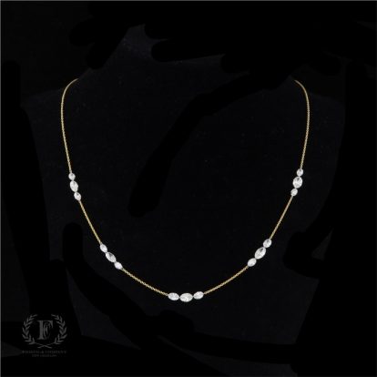 18K YELLOW GOLD DRILLED DIAMOND STATION NECKLACE