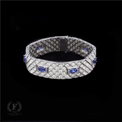 18K WHITE GOLD FLEXIBLE DIAMOND & SAPPHIRE BRACELET