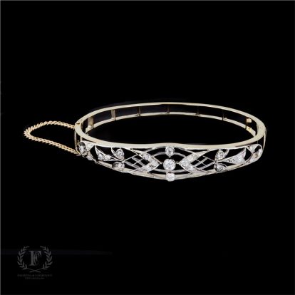 ANTIQUE 14K TWO TONE GOLD DIAMOND EDWARDIAN BANGLE