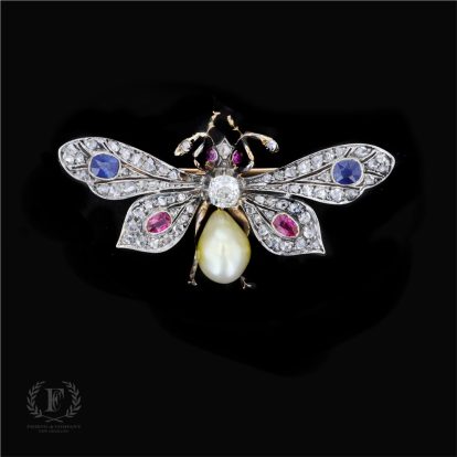 VICTORIAN DIAMOND,PEARL,SAPPHIRE & RUBY BEE PIN