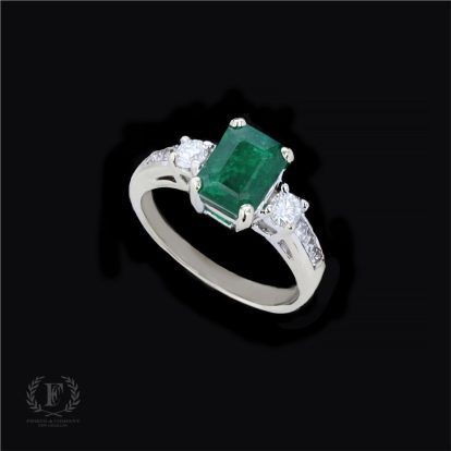 CRAFTED PERFECTION 14K WHITE GOLD, EMERALD & DIAMOND RING