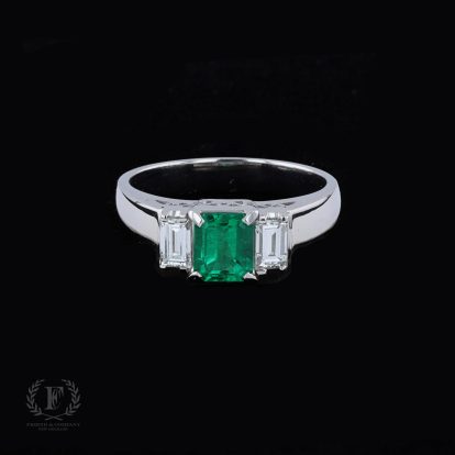 EMERALD CUT EMERALD & DIAMOND PLATINUM RING