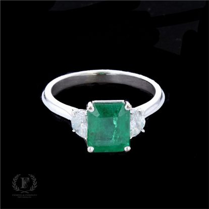THREE STONE EMERALD & DIAMOND ESTATE RING