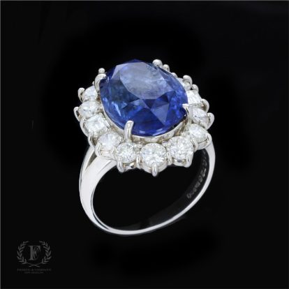 ANTIQUE CEYLON SAPPHIRE & DIAMOND PLATINUM RING