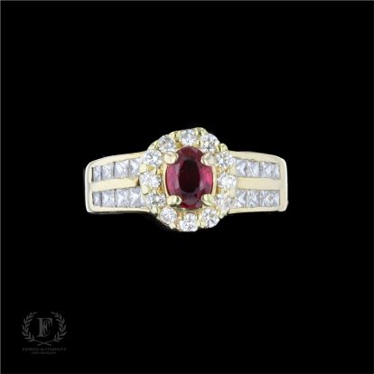 14K YELLOW GOLD RUBY & DIAMOND RING