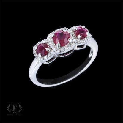 14K WHITE GOLD RUBY & DIAMOND RING