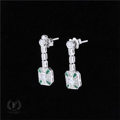 18K EMERALD & DIAMOND VINTAGE EARRINGS