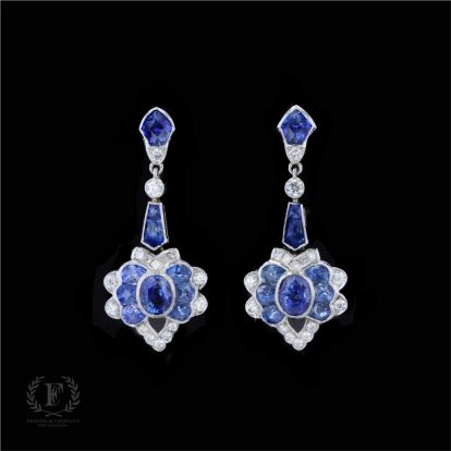 SOPHISTICATED SPARKLE 18K WHITE GOLD SAPPHIRE & DIAMOND DANGLE EARRINGS