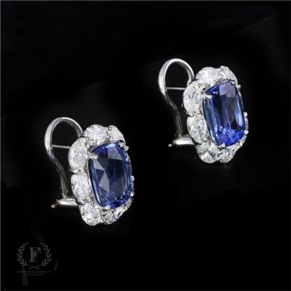 CUSHION CUT SAPPHIRE & DIAMOND 18K WHITE GOLD EARRINGS