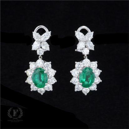 ELEGANT EMERALD DIAMOND DROP STYLE DANGLE EARRINGS