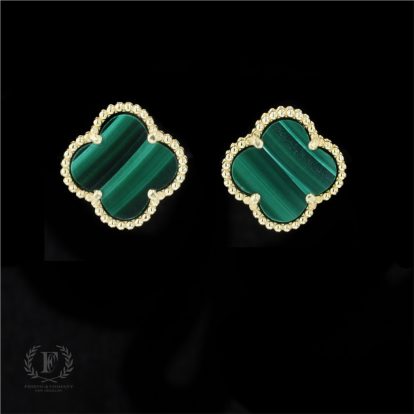 14K YELLOW GOLD MALACHITE CLOVER EARRINGS