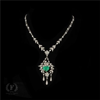 ELEGANT EMERALD & DIAMOND TWO TONE NECKLACE