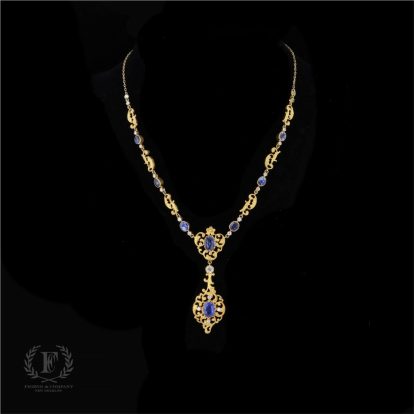 ANTIQUE YELLOW GOLD SAPPHIRE & DIAMOND NECKLACE