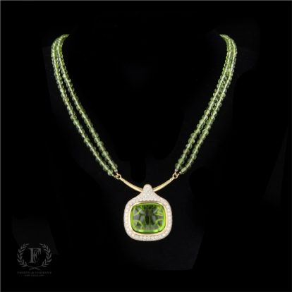 ANTIQUE 18K YELLOW GOLD PERIDOT DIAMOND NECKLACE