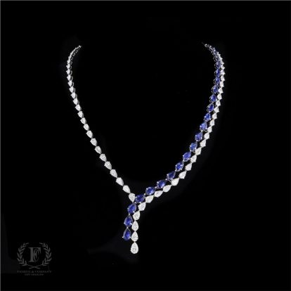 18K WHITE GOLD SAPPHIRE DIAMOND NECKLACE