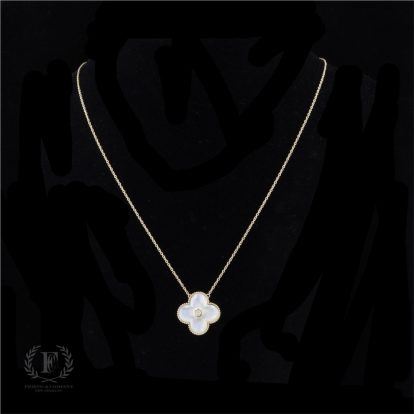 14K YELLOW GOLD MOTHER OF PEARL DIAMOND NECKLACE