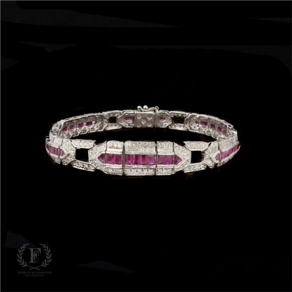 ANTIQUE 18K WHITE GOLD RUBY & DIAMOND BRACELET