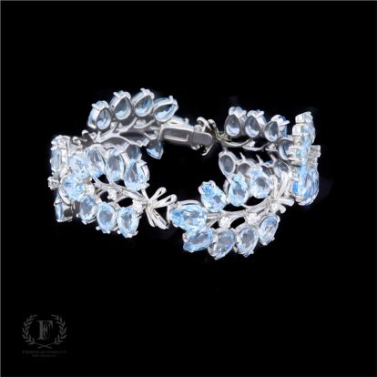 14K WHITE GOLD AQUAMARINE DIAMOND BRACELET